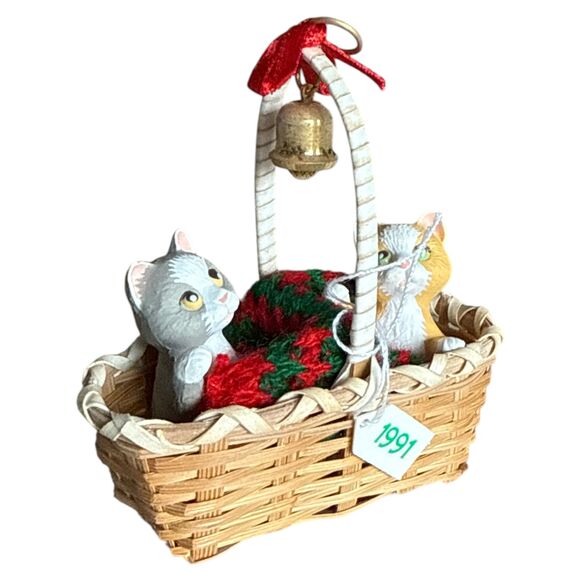 Lot 3 Hallmark Keepsake Cat Ornaments Angel Kitty Christmas Kitty Basket Bell - Picture 4 of 5